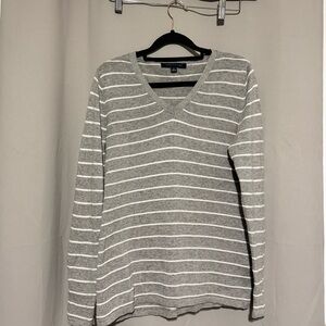 Tommy Hilfiger Gray and White V-Neck Sweater